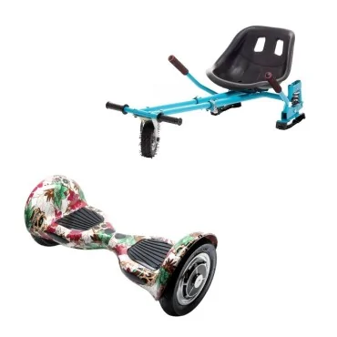 Hoverboard Go-Kart Pack, Smart Balance OffRoad SkullColor, 10 Tommer, dubbele motoren 36V, 700 Wat, Bluetooth-luidsprekers, LED