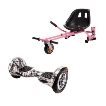 10 inch Hoverboard with Hoverkart, Suspension PRO Seat, Pink, 15 km/h, UL2272 Certified, Bluetooth, Led Lighting, 700W Power, 4Ah Battery, Smart Balance, OffRoad SkullHead