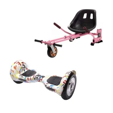 10 inch Hoverboard with Hoverkart, Suspension PRO Seat, Pink, 15 km/h, UL2272 Certified, Bluetooth, Led Lighting, 700W Power, 4Ah Battery, Smart Balance, OffRoad Splash
