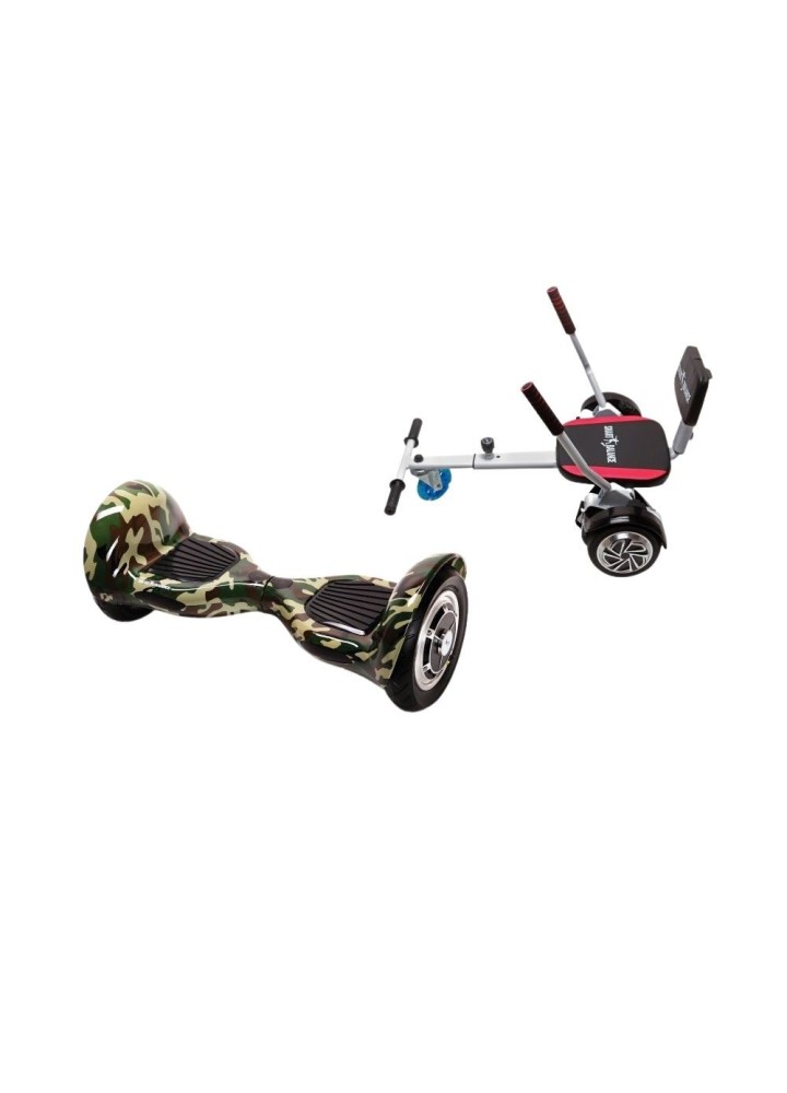 Hoverboard Go-Kart Pack, Smart Balance OffRoad Camouflage, 10 INCH, Dual Motors 36V, 700Wat, Bluetooth Speakers, LED Lights, Pr