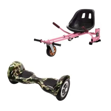 10 Zoll Hoverboard mit Sitz, Suspension PRO HoverKart, Rosa, 15 km/h, UL2272 Certified, Bluetooth, Led Beleuchtung, 700W Power, 4AH Akku, Smart Balance, OffRoad Camouflage