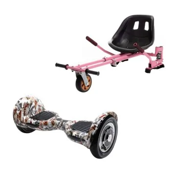 10 inch Hoverboard with Hoverkart, Suspension PRO Seat, Pink, 15 km/h, UL2272 Certified, Bluetooth, Led Lighting, 700W Power, 4Ah Battery, Smart Balance, OffRoad Tattoo