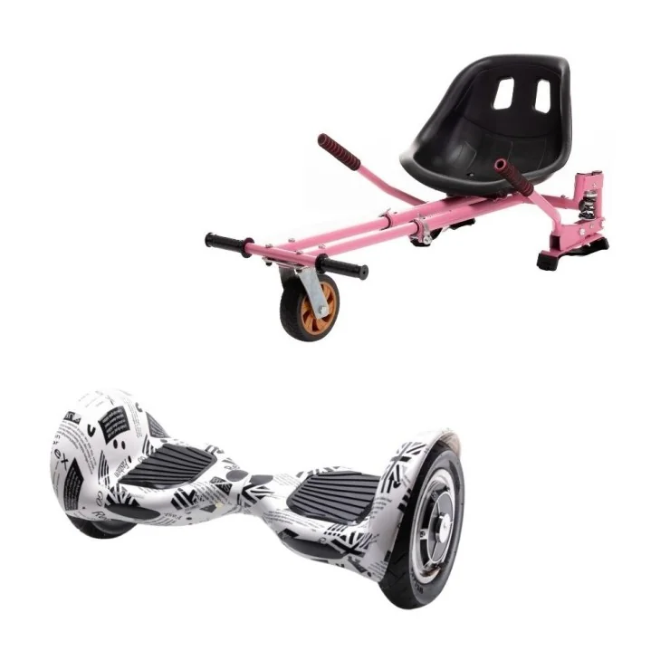 Hoverboard 10 pouces avec Hoverkart, Suspension PRO Siège, Rose, Bluetooth & Lumières LED, 15 km/h, Certifié UL2272, Puissance 700W, Batterie 4Ah, Smart Balance, OffRoad NewsPaper, Gyropode Overboard, Auto-équilibrant