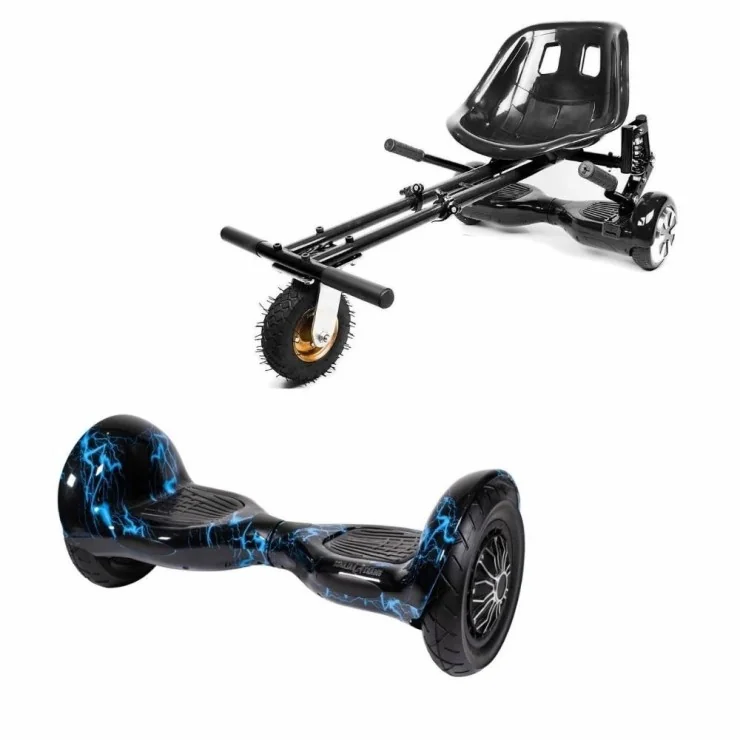 10 inch Hoverboard met Schokdempers Hoverkart, Off-Road Thunderstorm Blue, Verlengde Afstand en Zwarte Hoverkart met Schokdempers, Smart Balance