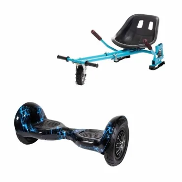 10 inch Hoverboard with Hoverkart, Suspension PRO Seat, Blue, 15 km/h, UL2272 Certified, Bluetooth, Led Lighting, 700W Power, 4Ah Battery, Smart Balance, OffRoad Thunderstorm