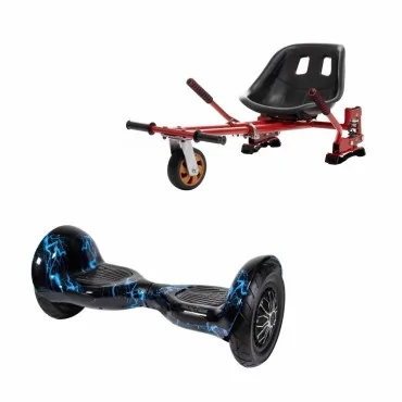 10 inch Hoverboard with Hoverkart, Suspension PRO Seat, Red, 15 km/h, UL2272 Certified, Bluetooth, Led Lighting, 700W Power, 4Ah Battery, Smart Balance, OffRoad Thunderstorm