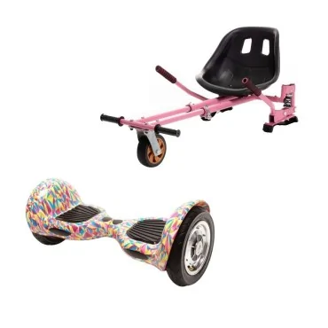 10 Zoll Hoverboard mit Sitz, Suspension PRO HoverKart, Rosa, 15 km/h, UL2272 Certified, Bluetooth, Led Beleuchtung, 700W Power, 4AH Akku, Smart Balance, OffRoad Abstract