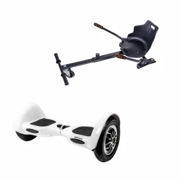 10 inch Hoverboard with Standard Hoverkart, Off-Road White, Extended Range and Black Ergonomic Seat, Smart Balance