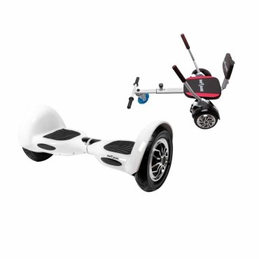 Hoverboard Go-Kart Pack, Smart Balance OffRoad White, 10 INCH, Dual Motors 36V, 700Wat, Bluetooth Speakers, LED Lights, Premium