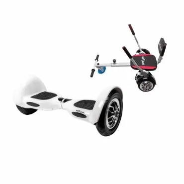10 inch Hoverboard with Hoverkart, Premium Soft Seat, 15 km/h, UL2272 Certified, Bluetooth, Led Lighting, 700W Power, 4Ah Battery, Smart Balance, OffRoad White