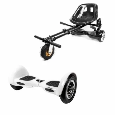 10 inch Hoverboard with Suspensions Hoverkart, Off-Road White, Extended Range and Black Seat with Double Suspension Set, Smart Balance