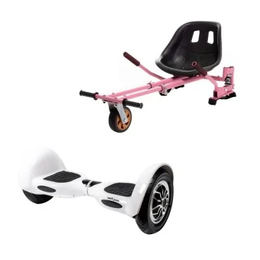 10 inch Hoverboard with Hoverkart, Suspension PRO Seat, Pink, 15 km/h, UL2272 Certified, Bluetooth, Led Lighting, 700W Power, 4Ah Battery, Smart Balance, OffRoad White