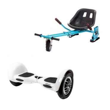 Hoverboard Go-Kart Pack, Smart Balance OffRoad White, 10 INCH, Dual Motors 36V, 700Wat, Bluetooth Speakers, LED Lights, Premium