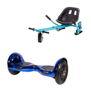 Paquet Go-Kart Hoverboard, Smart Balance OffRoad ElectroBlue, 10 Pouces, Deux Moteurs 36V, 700Watts, Bluetooth, Lumieres LED , H