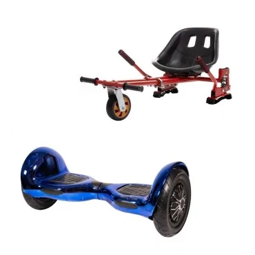 10 inch Hoverboard with Hoverkart, Suspension PRO Seat, Red, 15 km/h, UL2272 Certified, Bluetooth, Led Lighting, 700W Power, 4Ah Battery, Smart Balance, OffRoad ElectroBlue