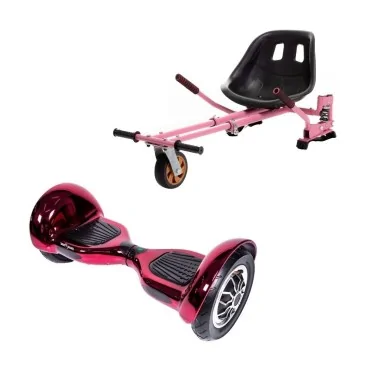 10 inch Hoverboard with Hoverkart, Suspension PRO Seat, Pink, 15 km/h, UL2272 Certified, Bluetooth, Led Lighting, 700W Power, 4Ah Battery, Smart Balance, OffRoad ElectroRed