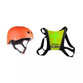 Safety Pack, Smart Balance, Gilet di segnalazione rifrangente con sistema di segnalazione sinistra-destra, telecomando, Casco pr