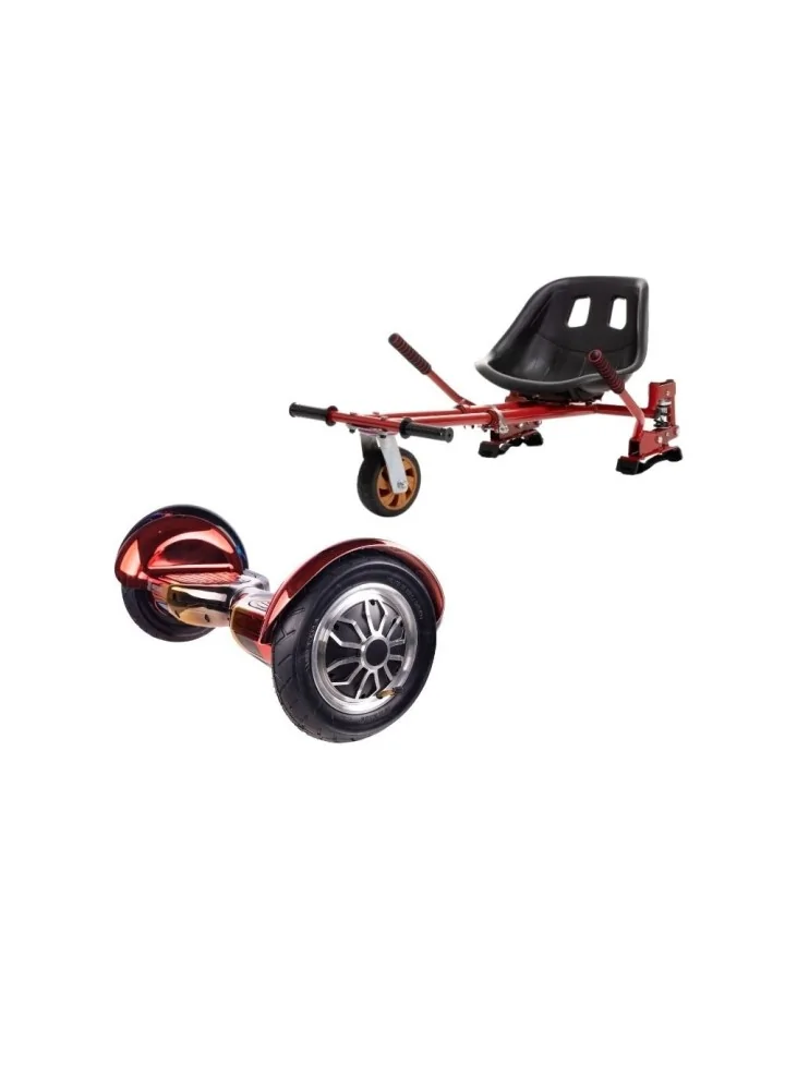 10 inch Hoverboard with Hoverkart, Suspension PRO Seat, Red, 15 km/h, UL2272  Certified, Bluetooth, Led Lighting, 700W Power, 4Ah Battery, Smart Balance,  OffRoad Sunset