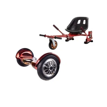 10 inch Hoverboard with Hoverkart, Suspension PRO Seat, Red, 15 km/h, UL2272 Certified, Bluetooth, Led Lighting, 700W Power, 4Ah Battery, Smart Balance, OffRoad Sunset