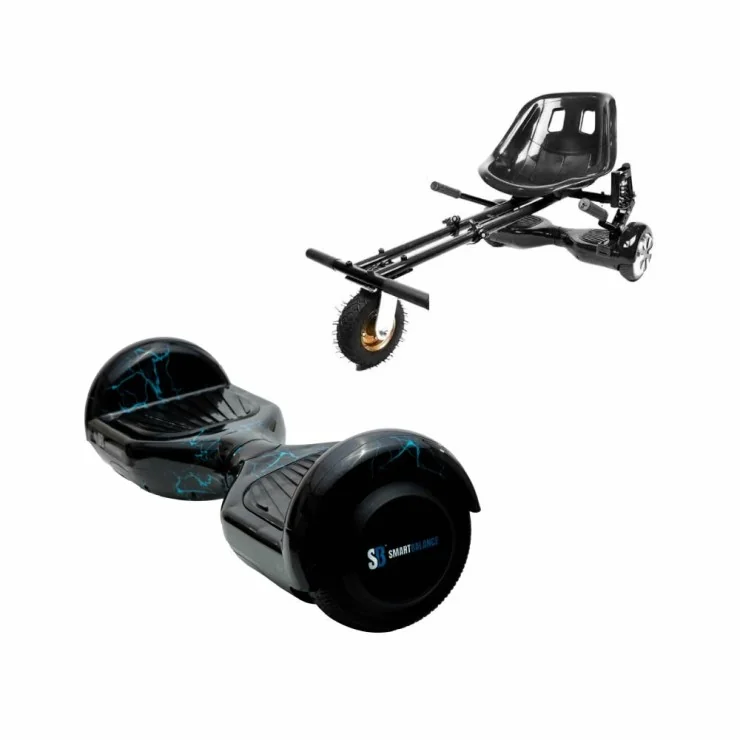 Hoverboard 6.5 pouces avec Hoverkart, Suspension PRO Siège, Noir, Bluetooth & Lumières LED, 15 km/h, Certifié UL2272, Puissance 700W, Batterie 4Ah, Smart Balance, Regular Thunderstorm Blue, Gyropode Overboard, Auto-équilibrant