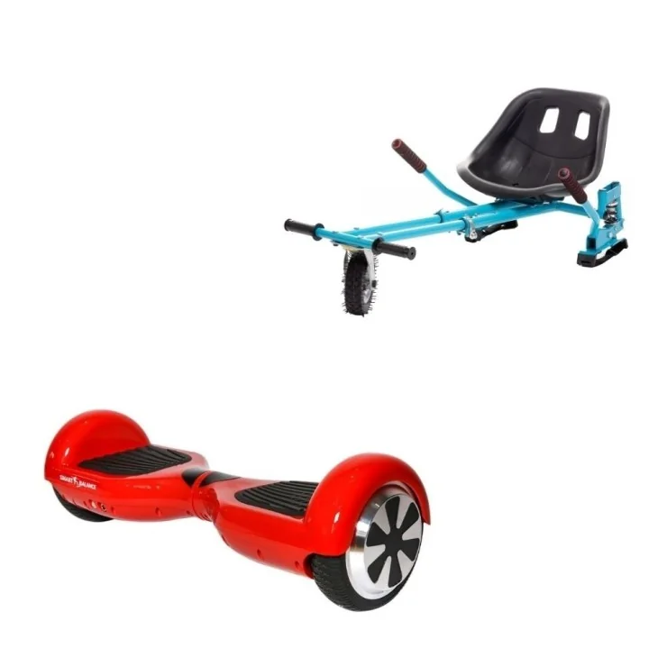 Hoverboard 6.5 pouces avec Hoverkart, Suspension PRO Siège, Bleu, Bluetooth & Lumières LED, 15 km/h, Certifié UL2272, Puissance 700W, Batterie 4Ah, Smart Balance, Regular Red PowerBoard, Gyropode Overboard, Auto-équilibrant