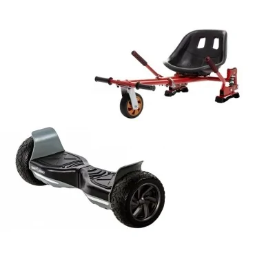 8.5 inch Hoverboard with Hoverkart, Suspension PRO Seat, Red, All-Terrain, 15 km/h, UL2272 Certified, Bluetooth, Led Lighting, 700W Power, 4Ah Battery, Smart Balance, Hummer Black